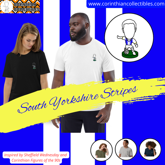 South Yorkshire Stripes - Black Outline Embroidered Logo - Unisex organic cotton football t-shirt - Sheffield Wednesday Inspired Design