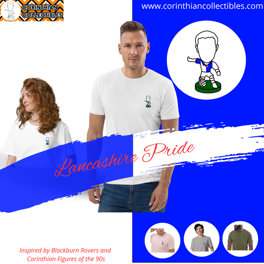 Lancashire Pride (Black Outline)- Blackburn Rovers  Inspired Design - Embroidered - Unisex Football Organic Cotton T-Shirt
