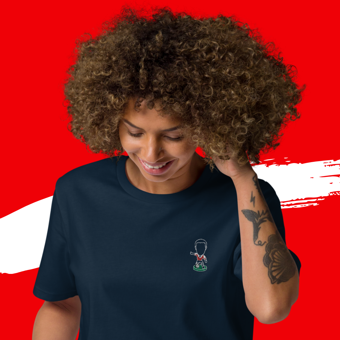 North London Red (White Outline) - Embroidered - Unisex Organic Cotton Football T-Shirt - Arsenal Inspired Design