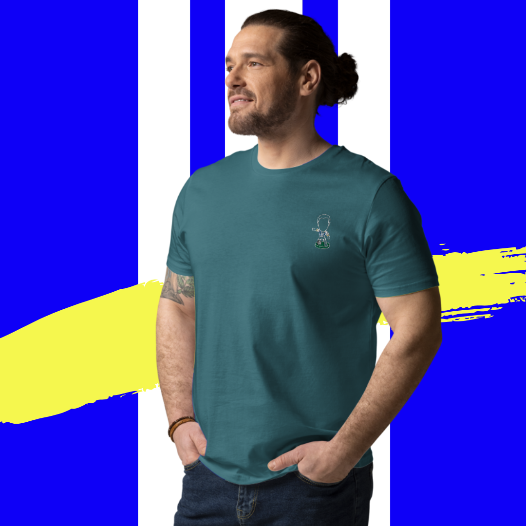 South Yorkshire Stripes - White Outline Embroidered Logo - Unisex organic cotton football t-shirt - Sheffield Wednesday Inspired Design