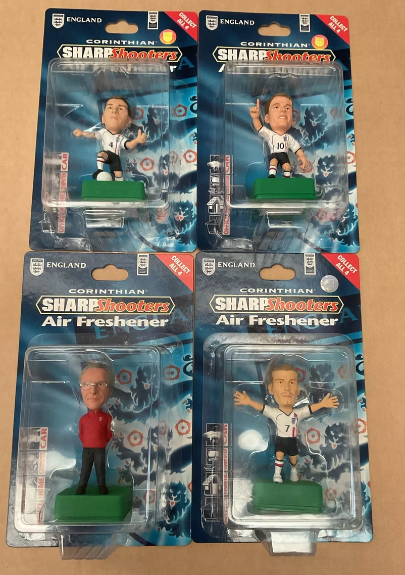 4x England Corinthian SharpShooters England , Beckham, Owen, Gerrard & Eriksson - Air Freshener - Complete Set