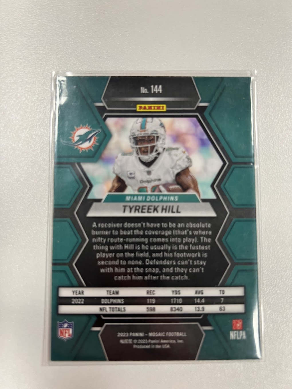 Tyreek Hill 2023 Panini Mosaic Silver Mosaic Prizm Parallel #144 Miami Dolphins NFL Card