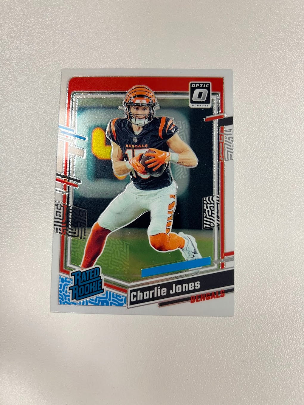 2023 Panini Donruss Optic-Rated Rookie Holo Prizm #223 Charlie Jones(RC) Bengals NFL Card