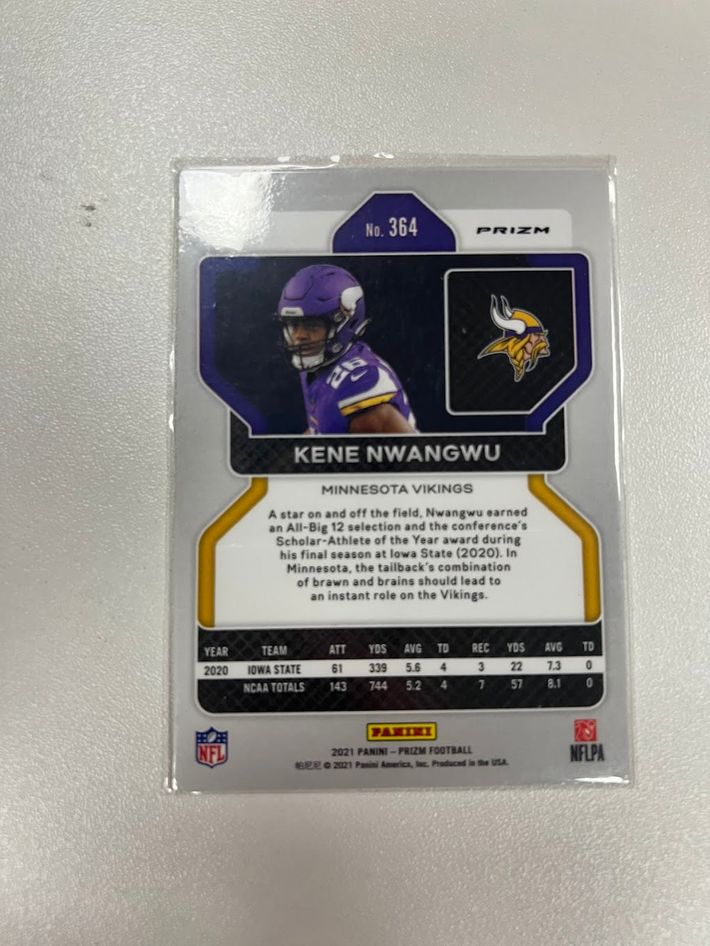 2021 Panini Prizm #364 Kene Nwangwu Red White and Blue Rookie Minnesota Vikings NFL Card