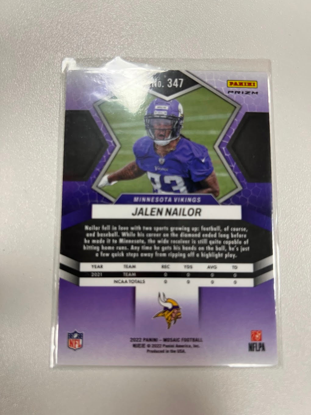 2022 Panini Mosaic Jalen Nailor Pink Camo Prizm RC Vikings #347 Rookie Minnesota Vikings NFL Card