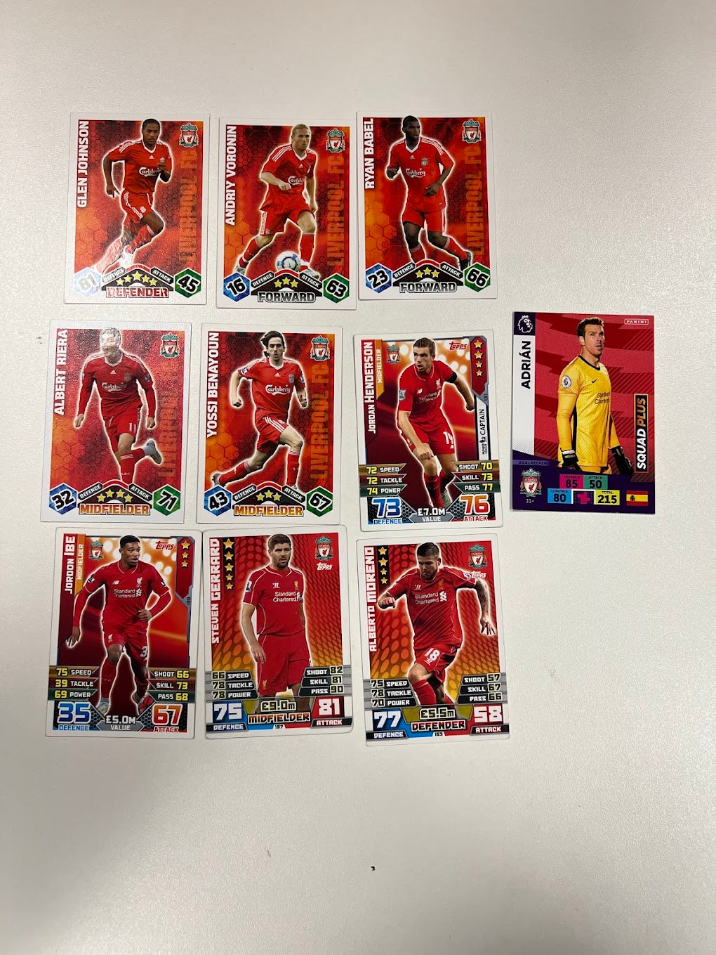 10x Liverpool - Topps Match Attax Football & Panini Adrenalyn Cards