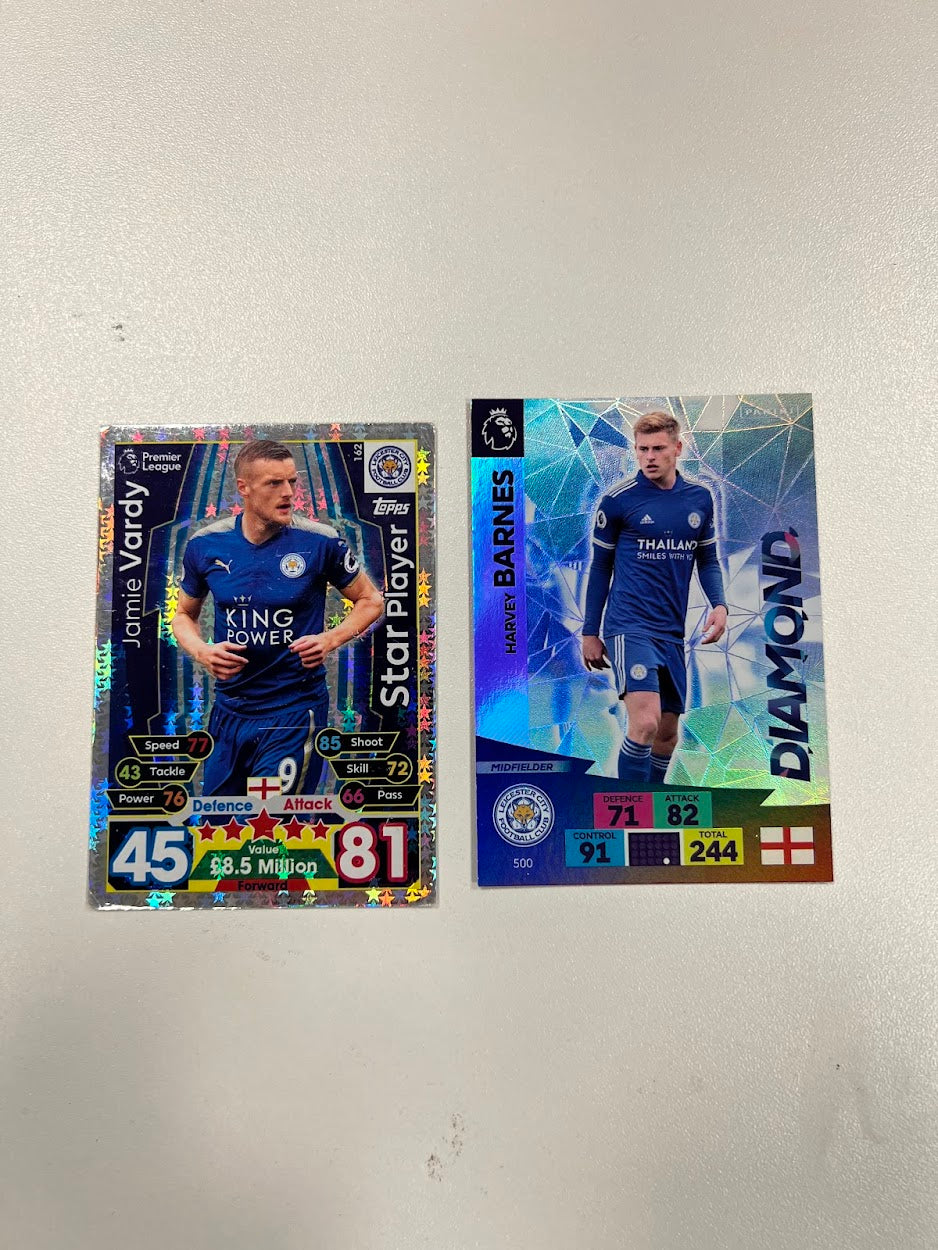 2x Leicester City Foil/Shiny Topps Match Attax & Panini Adrenalyn 2020/21 Football Cards