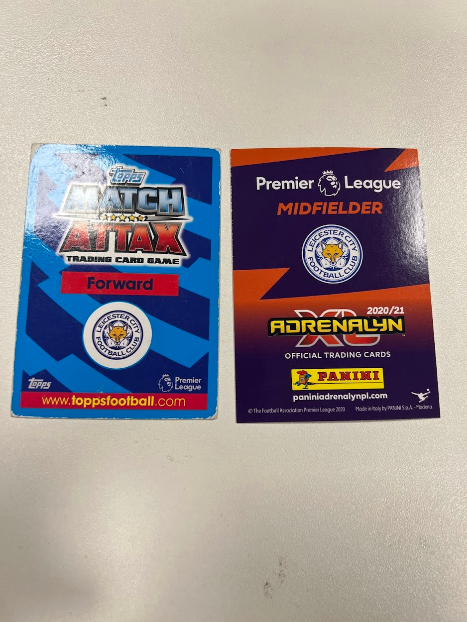 2x Leicester City Foil/Shiny Topps Match Attax & Panini Adrenalyn 2020/21 Football Cards