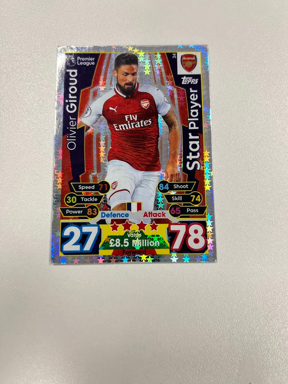 Oliver Giroud Arsenal Foil/Shiny Topps Match Attax Football Card