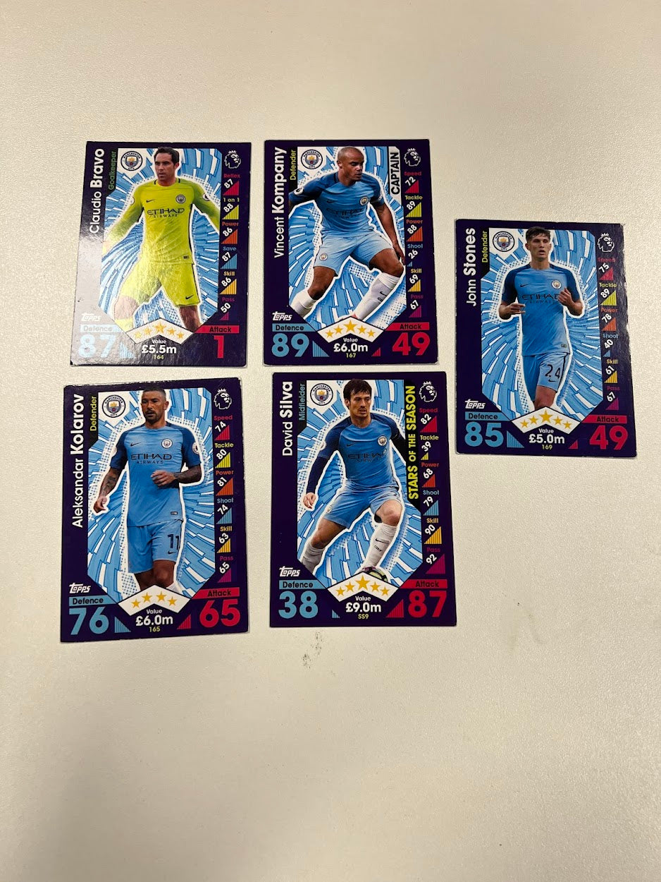 5x Manchester City Topps Match Attax Football Cards