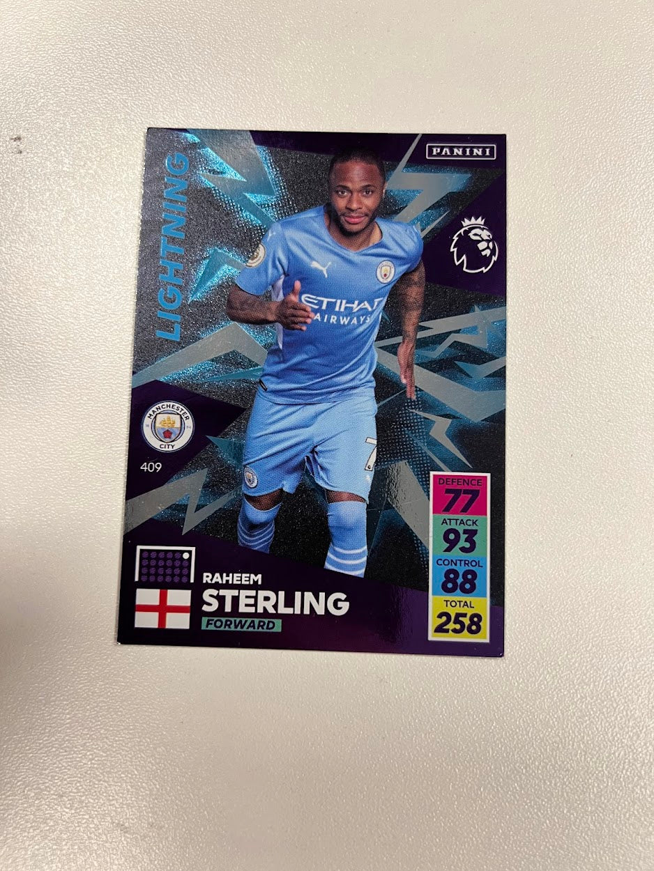 Raheem Sterling Manchester City Foil/Shiny Panini Adrenalyn 2021/22 Football Card