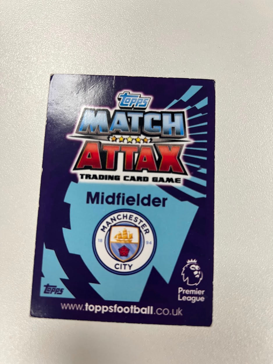 Kevin De Bruyne Manchester City Foil/Shiny Topps Match Attax Football Card