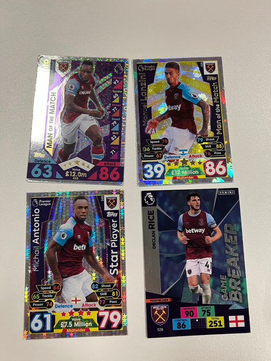 4x West Ham United Foil/Shiny Topps Match Attax & Panini Adrenalyn 2020/21 Football Cards