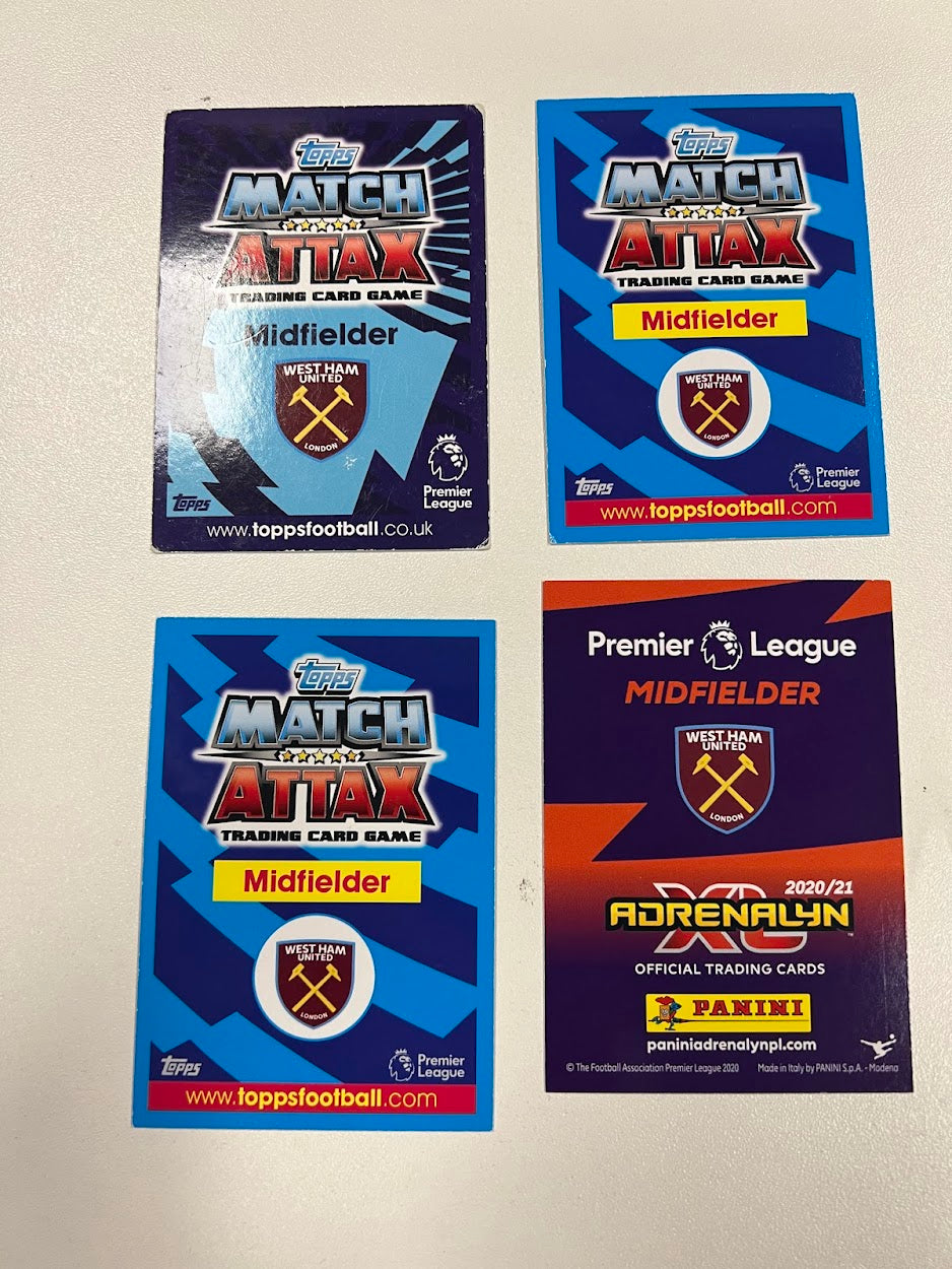 4x West Ham United Foil/Shiny Topps Match Attax & Panini Adrenalyn 2020/21 Football Cards