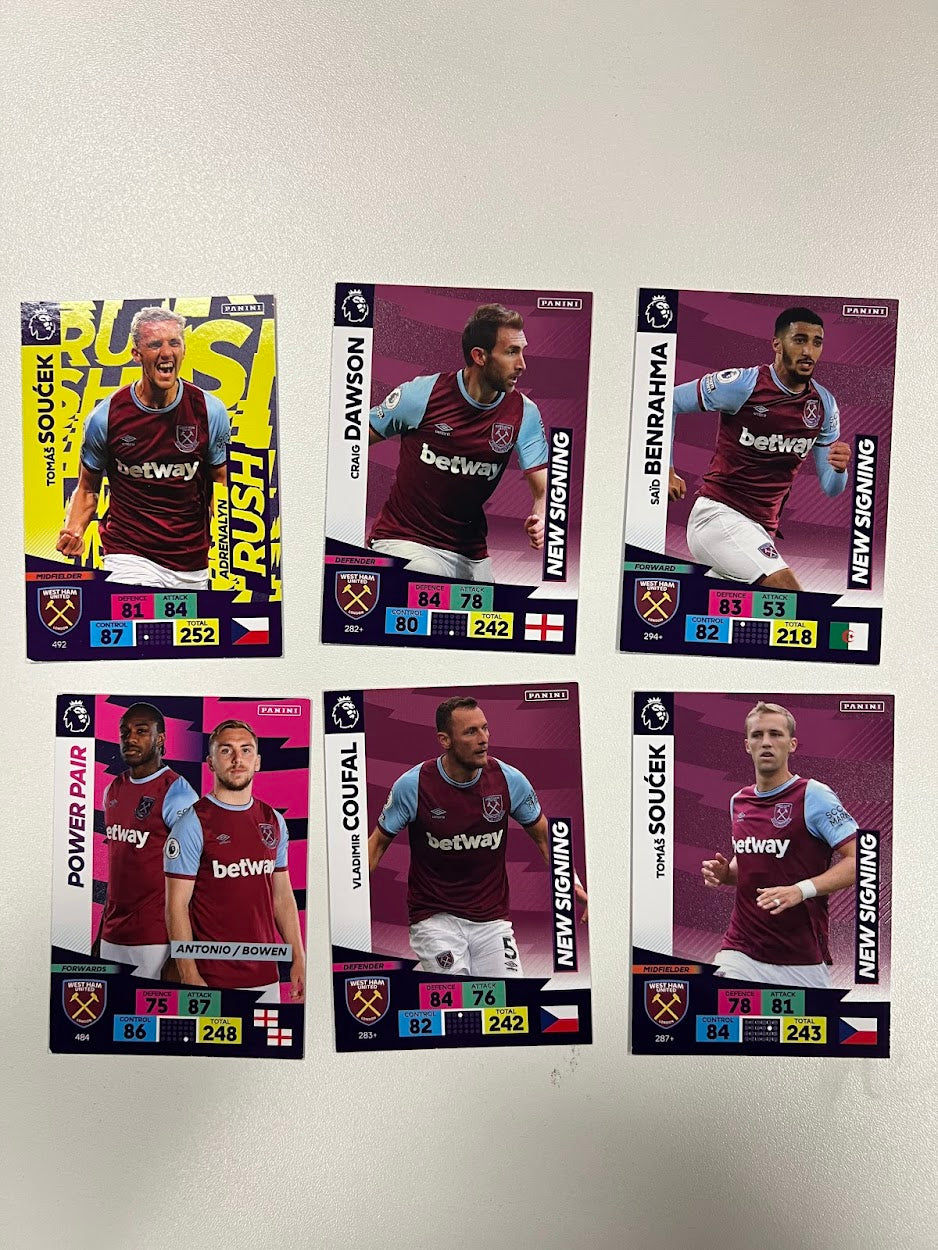 6x West Ham United Panini Adrenalyn 2020/21 Football Cards