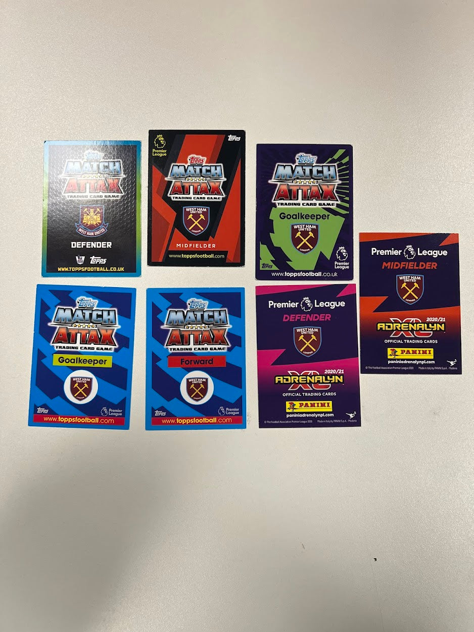 7x West Ham United Topps Match Attax & Panini Adrenalyn 2020/21 Football Cards