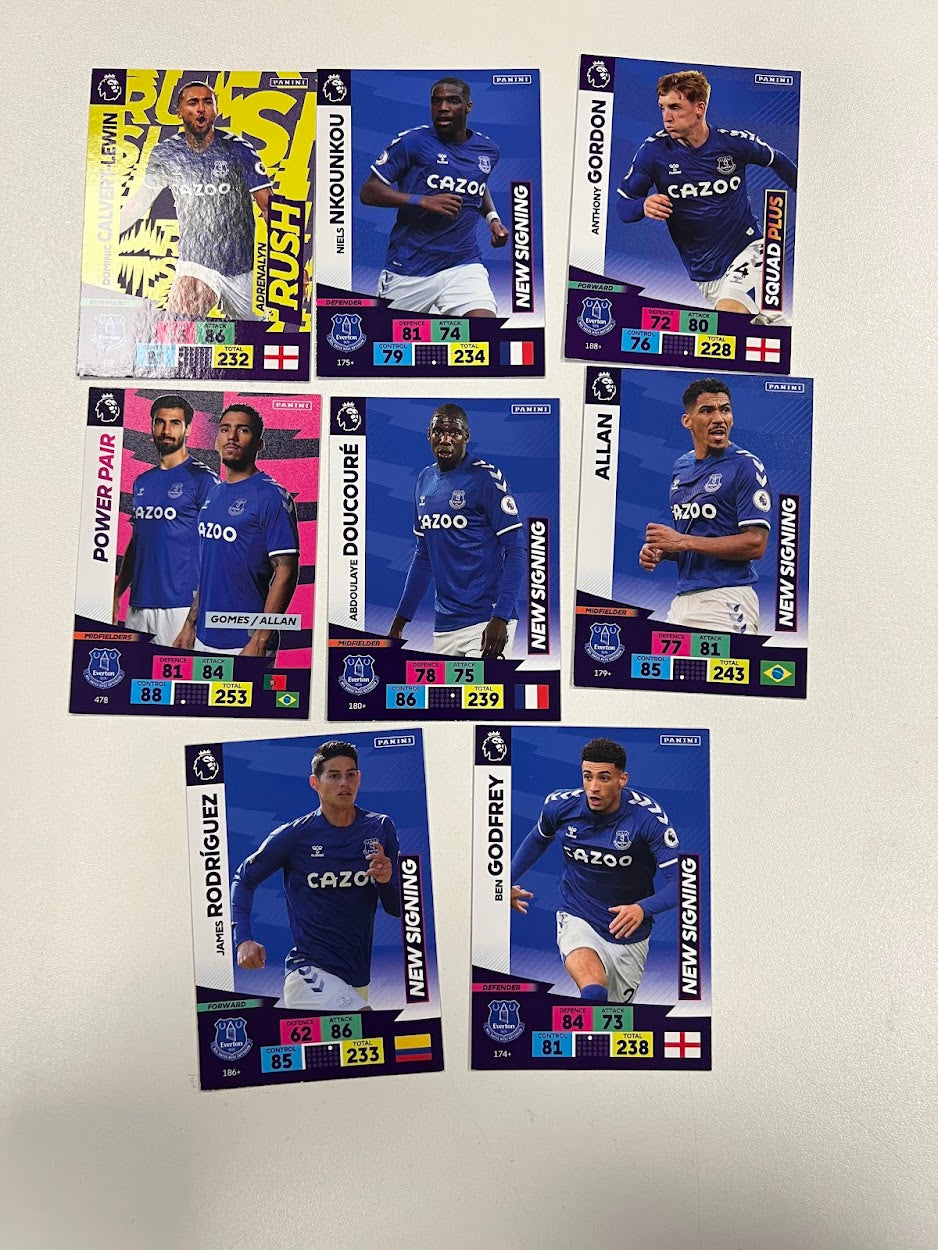 8x Everton Panini Adrenalyn 2020/21 Football Cards