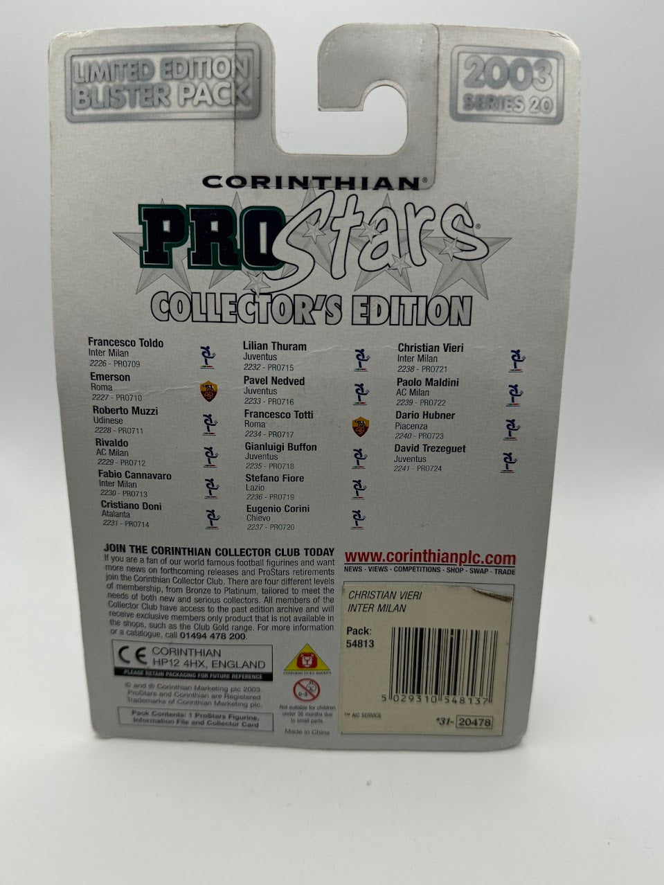 Christian Vieri - Corinthian ProStars Collector's Edition Series 20 - Inter Milan - PRO721