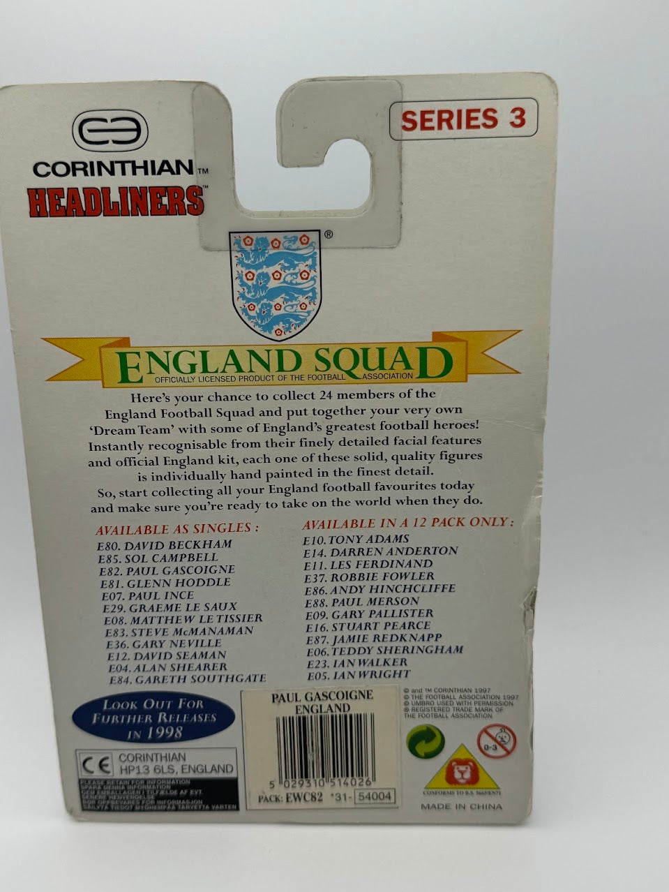 Paul Gascoigne - CORINTHIAN HEADLINERS BLISTER - England - E82